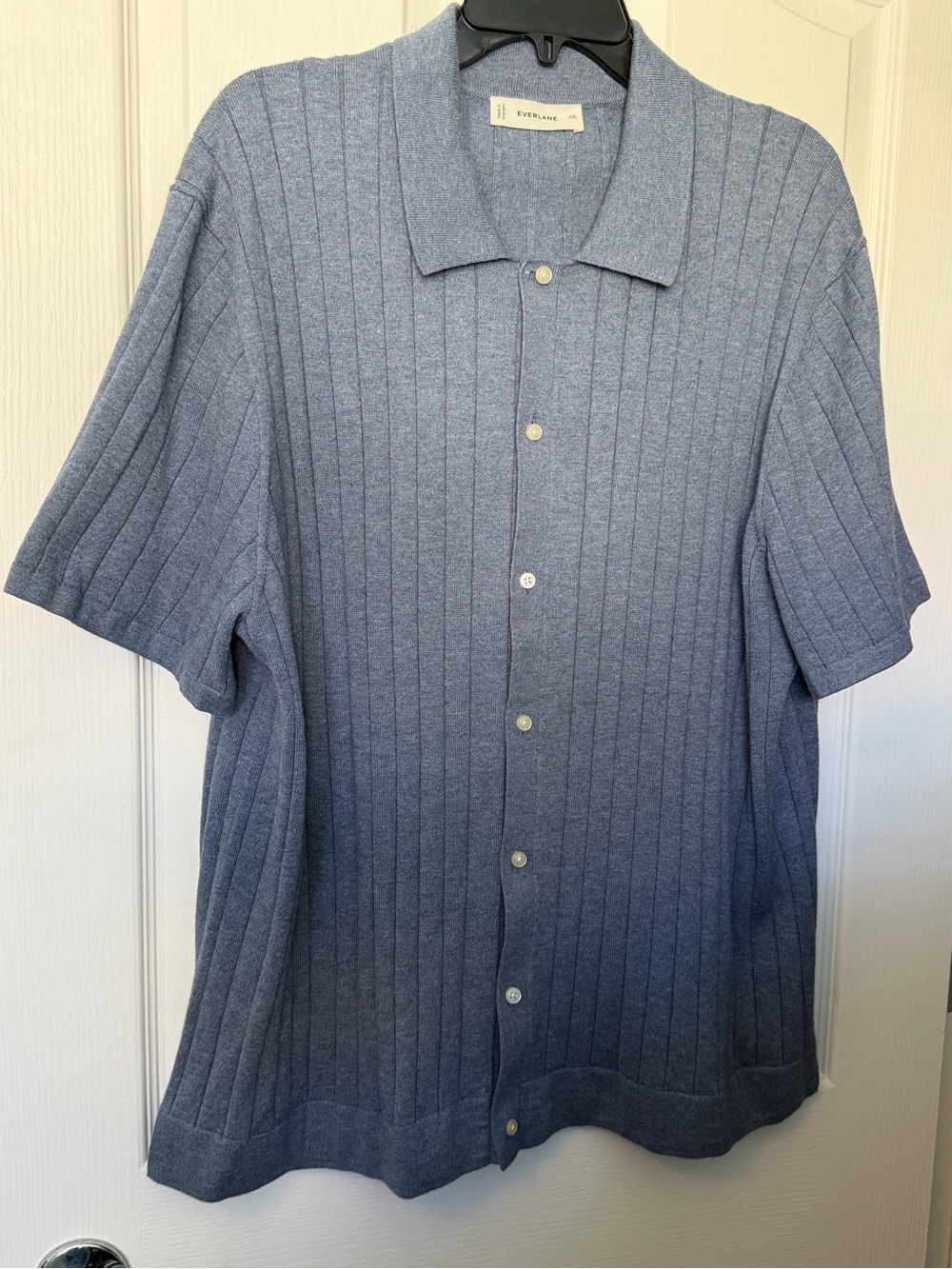 Everlane Blue Ribbed Short-Sleeve Button-Down Shirt